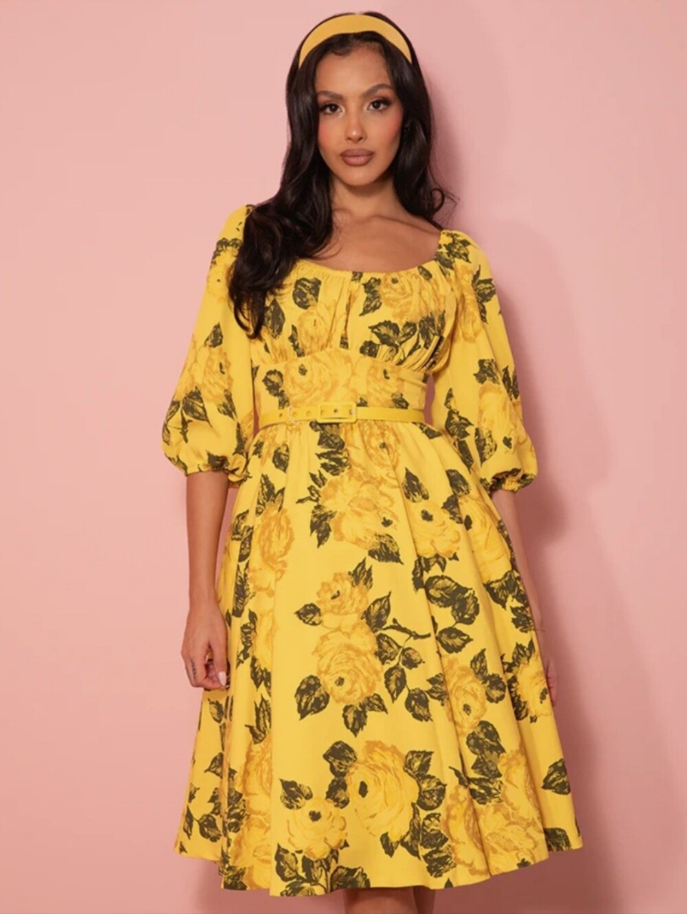 Vixen by Micheline Pitt Yellow Rose Vacaton Midi Dress BNWT 2XL